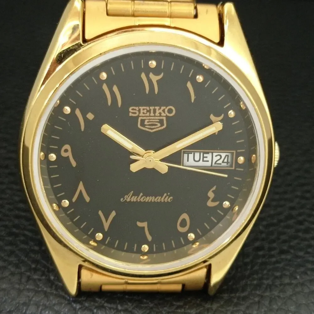 Vintage 1976 Seiko Automatic Mens Gold Watch W/daydate & Gold accents